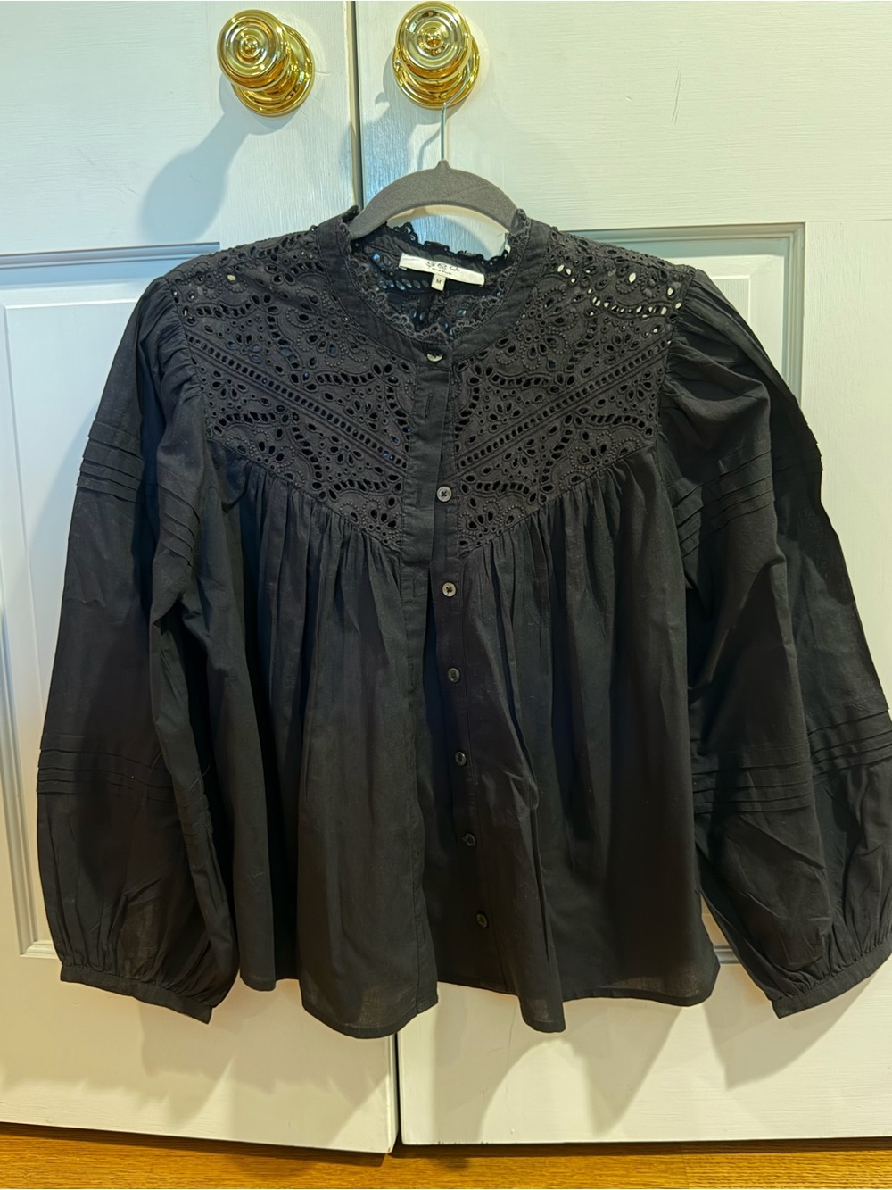 Sea New York Black Eyelet Yoke Button-Front Blouse